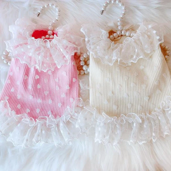 Dog Lace Vest Love Little Fairy Lace Skirt Love Polka Dot Skirt Dog Vest Harness  Dog Summer Clothes Dog Supplies Dog Costume