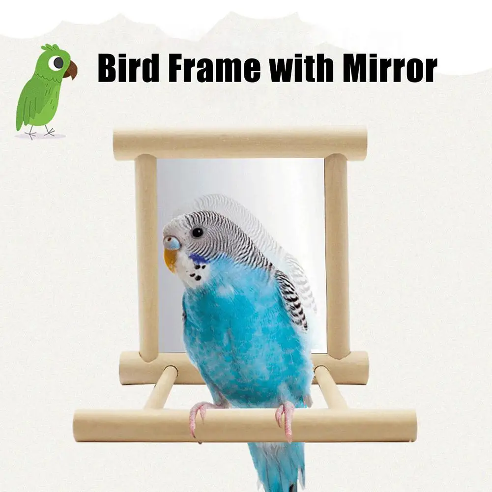 Wooden Interactive Play Toy Bird Parrot Toy Supplies Climb The Jump Ladder Stand With Mirror Lovebird Cage Accessories