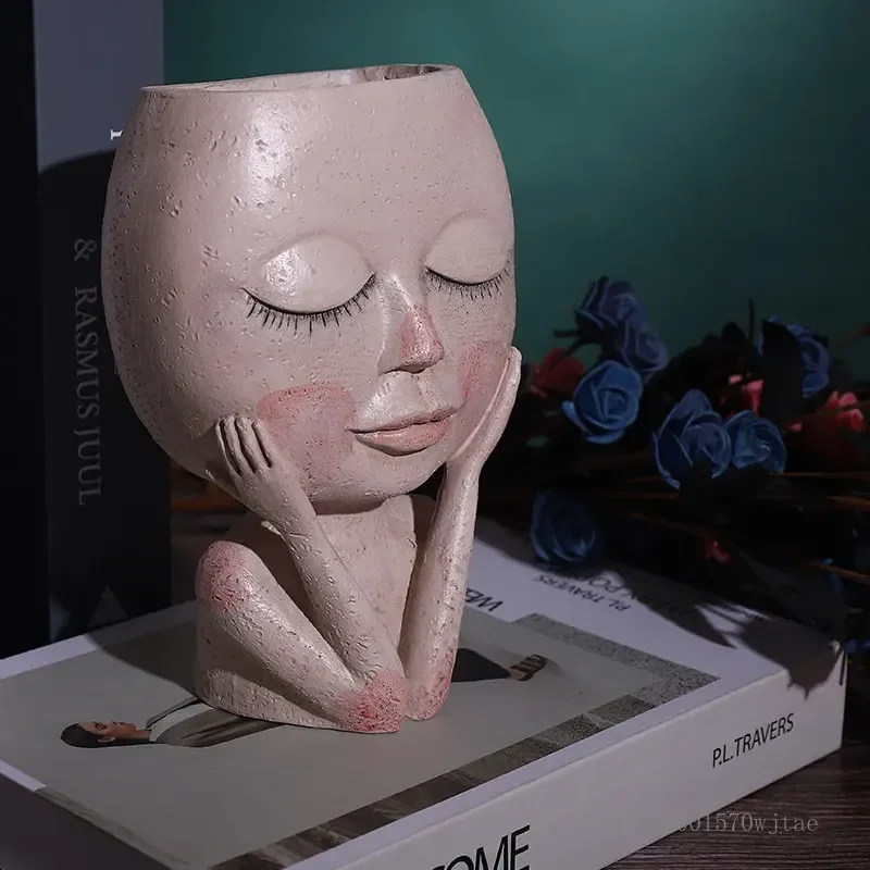 

Nordic Creative Art Modeling People Sculpture Flower Pot, Meat Garden Decorations, Desktop Resin, Face modeling Flower Pots, 1Pc