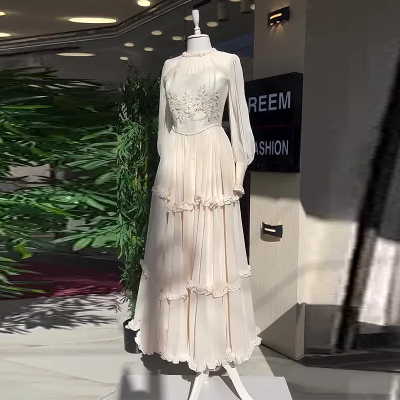 

Ele 2026 New Women's Long Sve round Ne Splice Waist Cinched Midi Dr Cross-Border Faionable Cotton Polyester Kni...