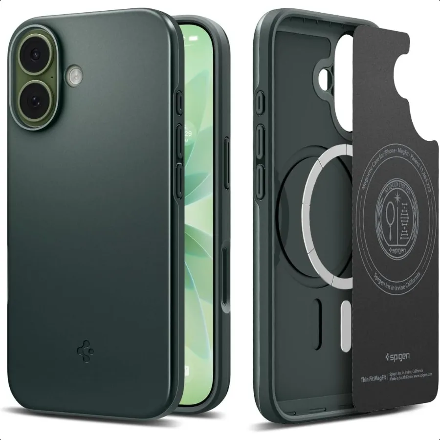 

Spigen for iPhone 17 Case Thin Fit MagFit [TPU Covered Camera Control] [Compatible with MagSafe] Abyss Green