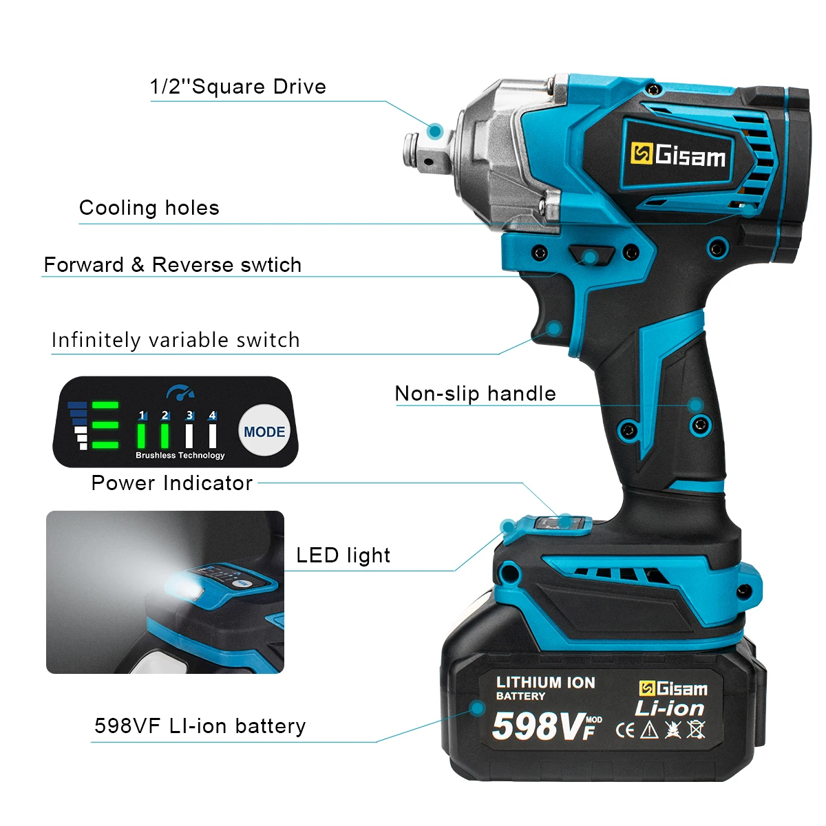 Llave de impacto eléctrica sin escobillas para neumáticos de coche, herramientas eléctricas inalámbricas para batería Makita de 18V, 1200 N.M,