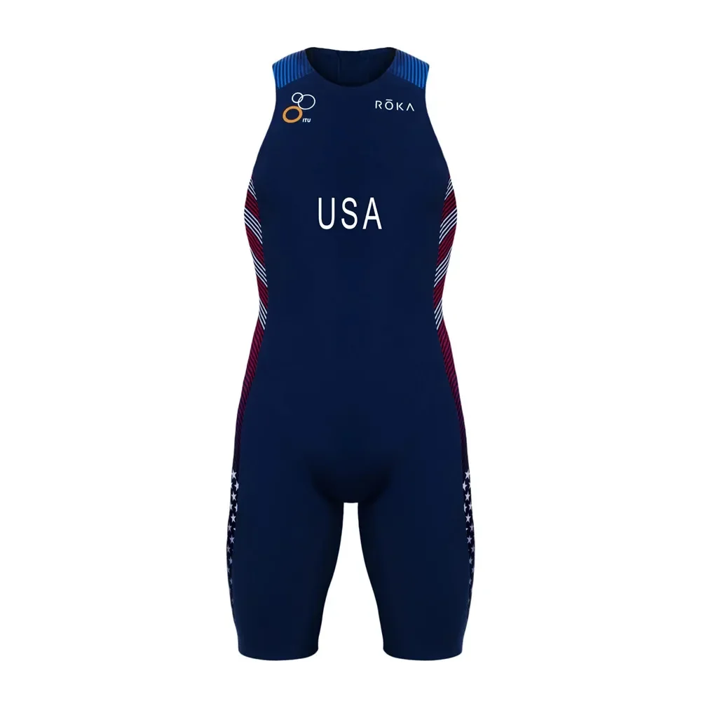 Roka New Men\'s Triathlon Swimskin Sleeveless Jumpsuit Bike Mtb Pro Team Arena Race Trisuit Swimming Running Speed Triple Suit