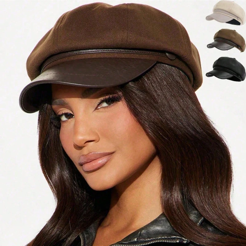 1pc British Style Octagonal Beret Hat,Women Autumn Winter Large Size Newsboy Cap,Suitable For Daily Matching Autumn Accessories