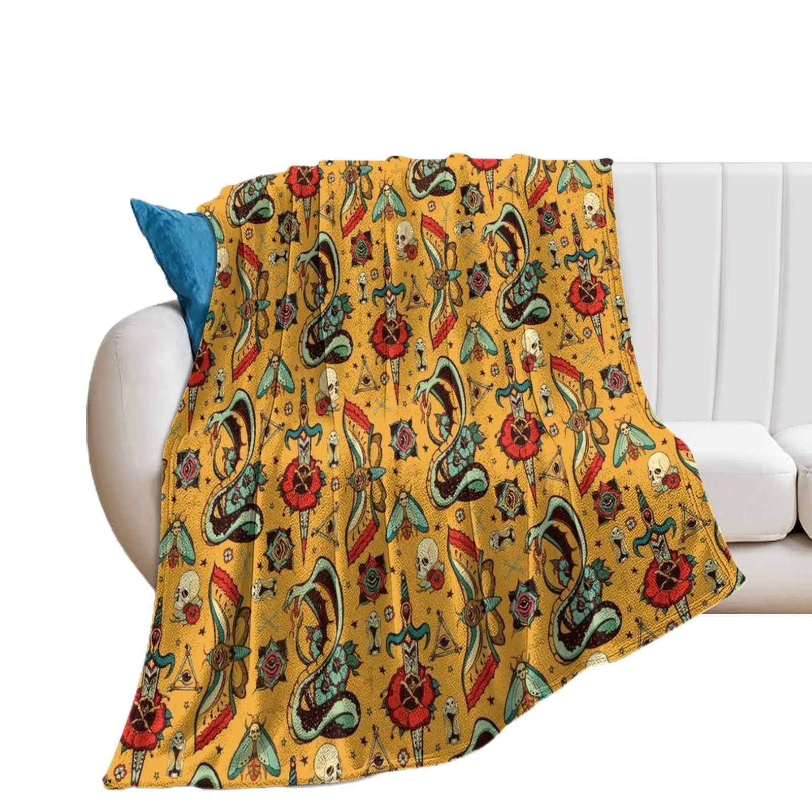 Yellow Splash Tattoo Pattern Throw Blanket Winter beds Beautifuls Cute Blankets