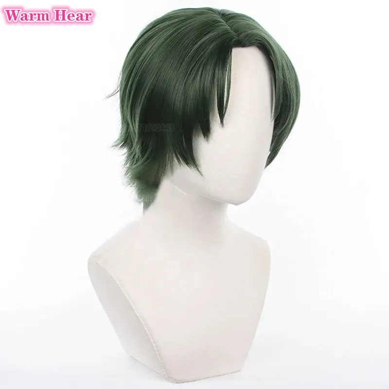 Hasumi Keito الاصطناعية ES للجنسين 30 سنتيمتر الأخضر الداكن تأثيري أنيمي مقاومة للحرارة الشعر هالوين شعر مستعار للحفلات + غطاء شعر مستعار ir;l5 #3