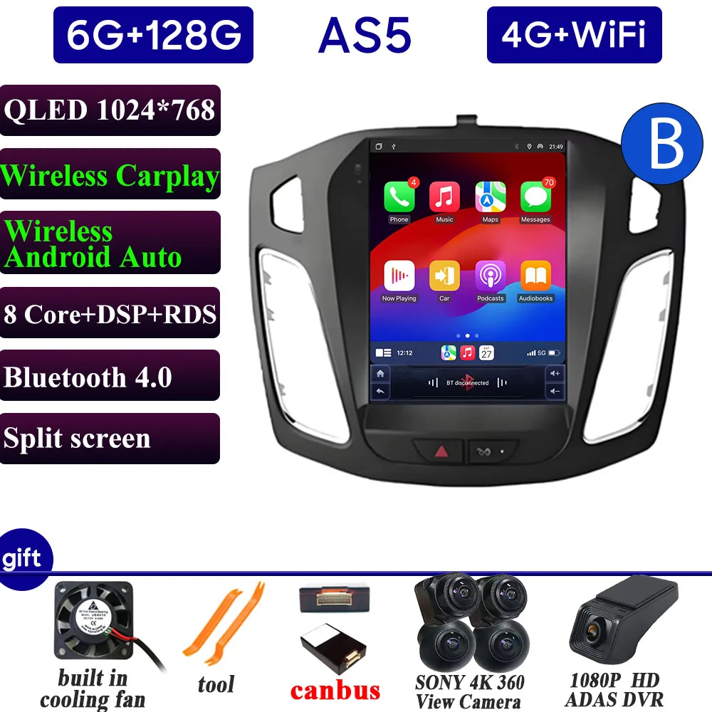 Autoradio Carplay 9.7 Inch Voor Ford Focus 3 Mk3 2011 2012-2019 Navigatie GPS Android Auto Android 15 5G Wifi Unit Geen 2din DVD
