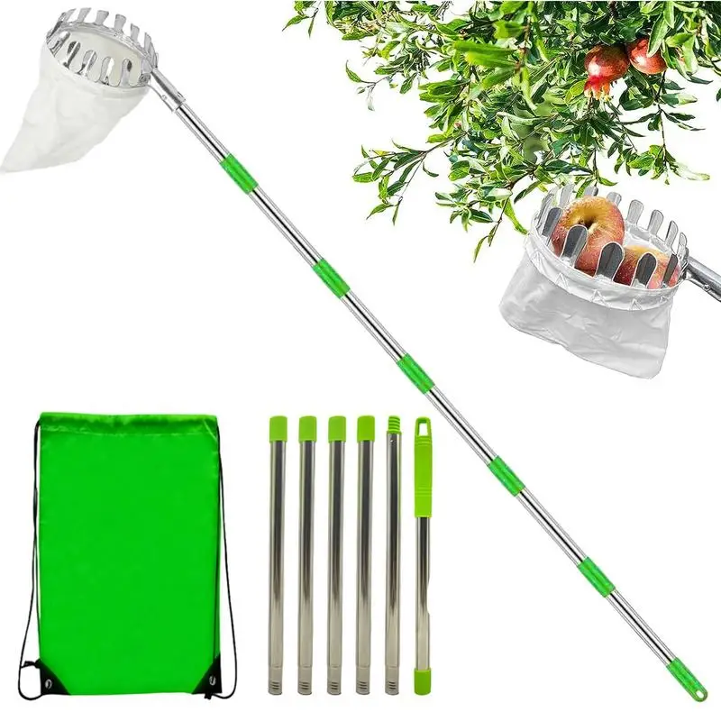 

Garden Basket Fruit Picker Head with Telescopic Extendable Pole Fruit Picking Harvester Non-Slip Grip Handle High Altitude