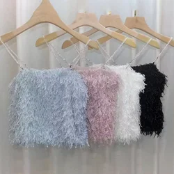 Fashion Sexy Tube Top Down Feather Outer Wear Camisole Female Slim Short Top women