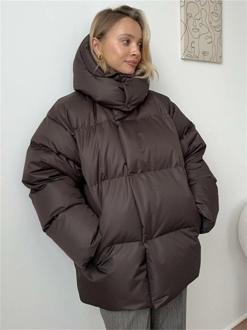 الشارع الشهير موضة هوديس معطف القطن ملابس الشتاء النساء 2026 الصلبة زمم سترة سترات الإناث ملابس خارجية فضفاضة دافئة غير رسمية