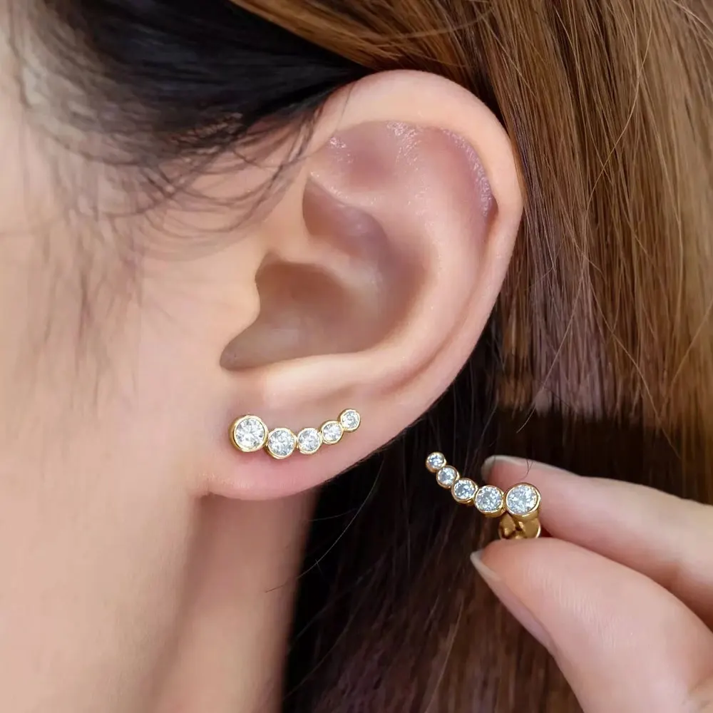 KNOBSPIN D Color Moissanite Earrings for Women GRA Certified Round Brilliant Cut Moissanite Stud Solid 925 Silver Dainty Earring
