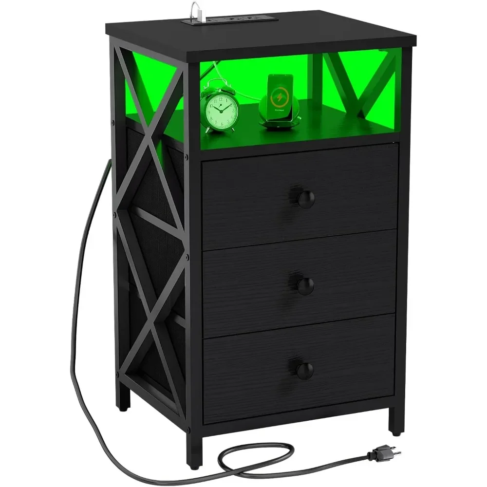 

LED Nightstand with Charging Station, Tall Dresser for Bedroom with LED Light,with USB Ports and Outlets