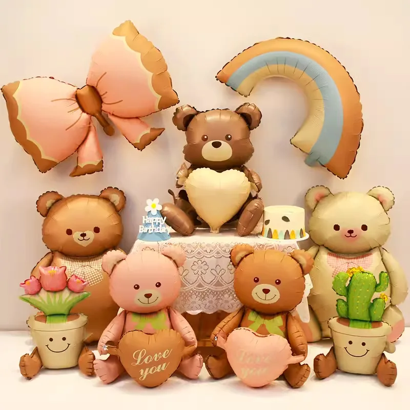 Matte Theme Foil Balloon Bear Rainbow Cake Candy Aircraft Car Star Helium Balloons Wedding Baby Shower Birthday Party Decoration