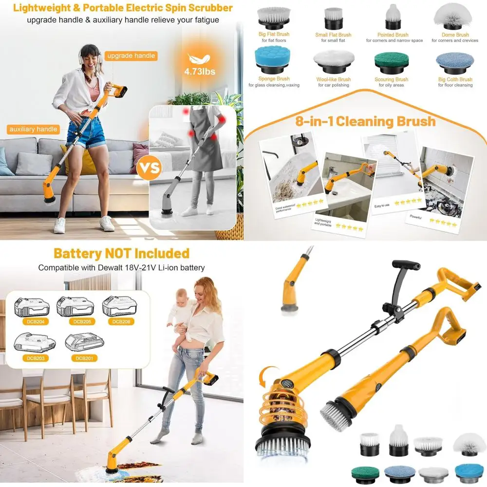 

20V Cordless Spin Scrubber: Long-Handle Power Cleaner for Bathroom, Floor, Bathtub, Toilet, and Tiles with 8 Brushes