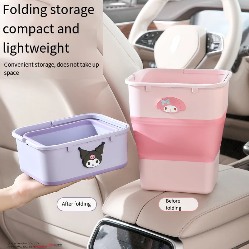 Kuromi Vehicle Mounted Fold Garbage Can Sanrios Umbrella Storage Back Row Car Storage Bucket Water Proof Sanitary Bucket