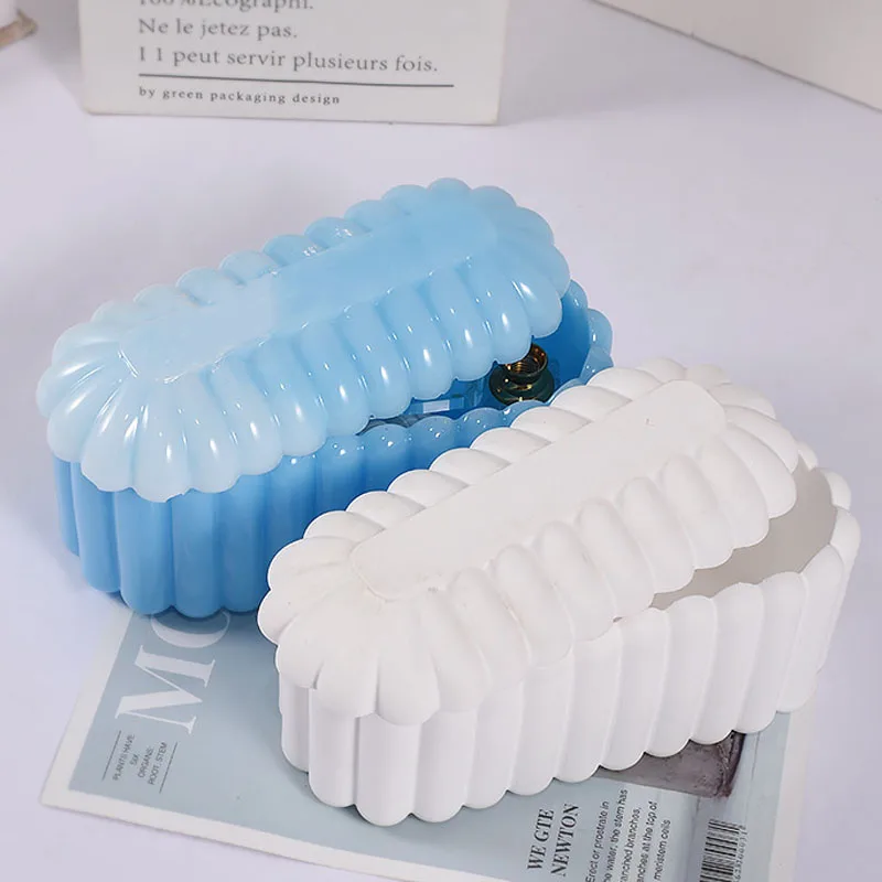 3D Wave Striped Shape Storage Box Silicone Mold DIY Making Oval Plaster Ceramic Storage Box Epoxy Resin Silicone Mold Home Decor