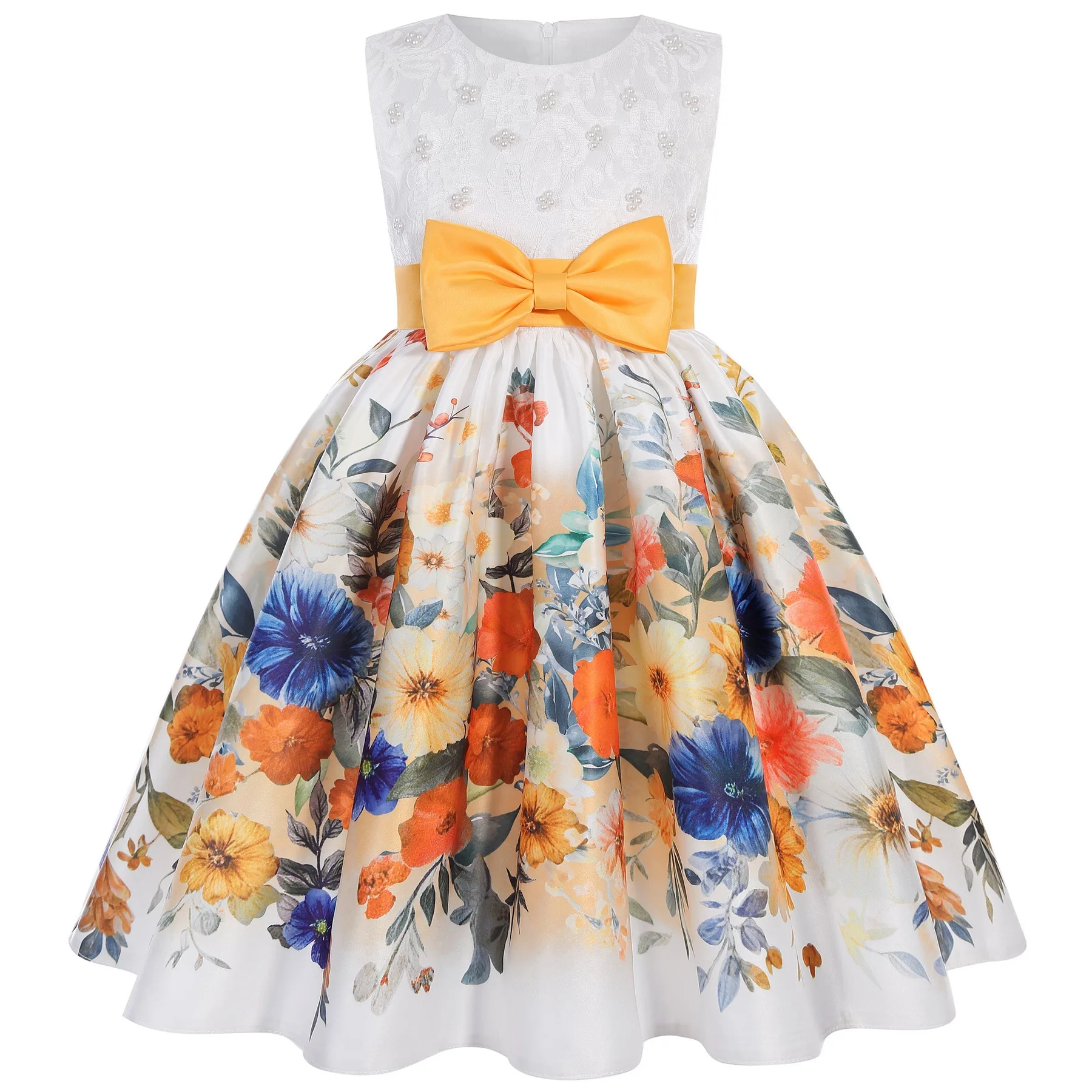

Summer Girls Dress Printed Wrought Fabricr Bow Girls Princess Dress Specialty Walking Little Host Dresses, For 2-10 Years Old