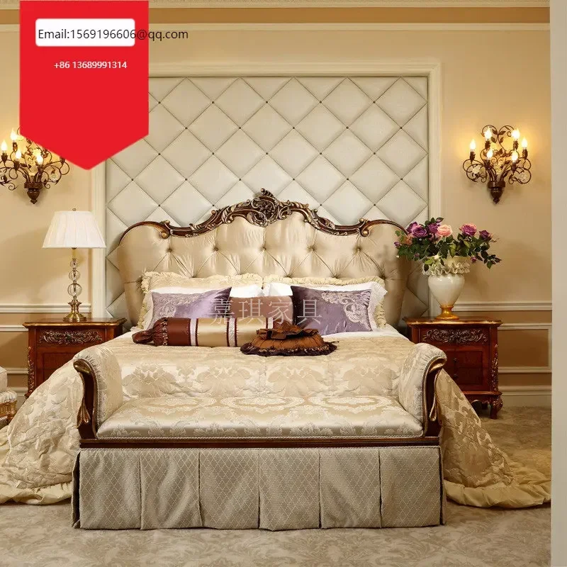 

Custom European luxury solid wood bed French court carved wedding bed double bed bedroom villa furniture