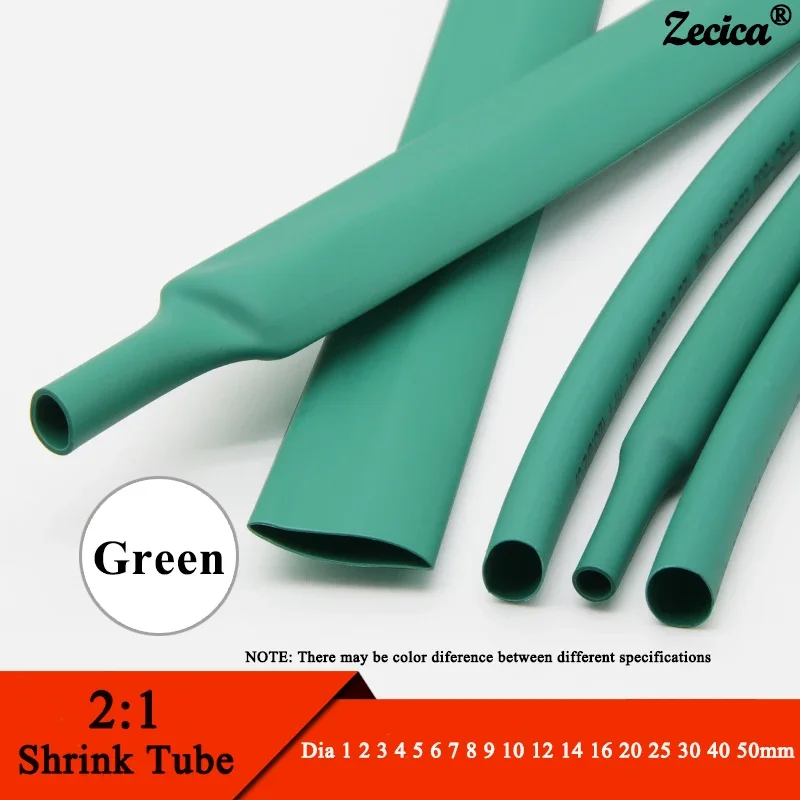 1M Heat Shrink Tube 2:1 Polyolefin Thermal Cable Sleeve Insulated Dia 1 2 3 4 5 6 7 8 9 10 12 14 16 20 25 30 40 50 mm Green