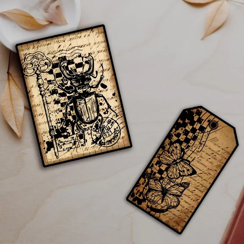 1Sheet Retro Keys and Feathers Clear Stamps for Cards Making Vintage Text Background Clear Stamp Seals Transparent Stamps