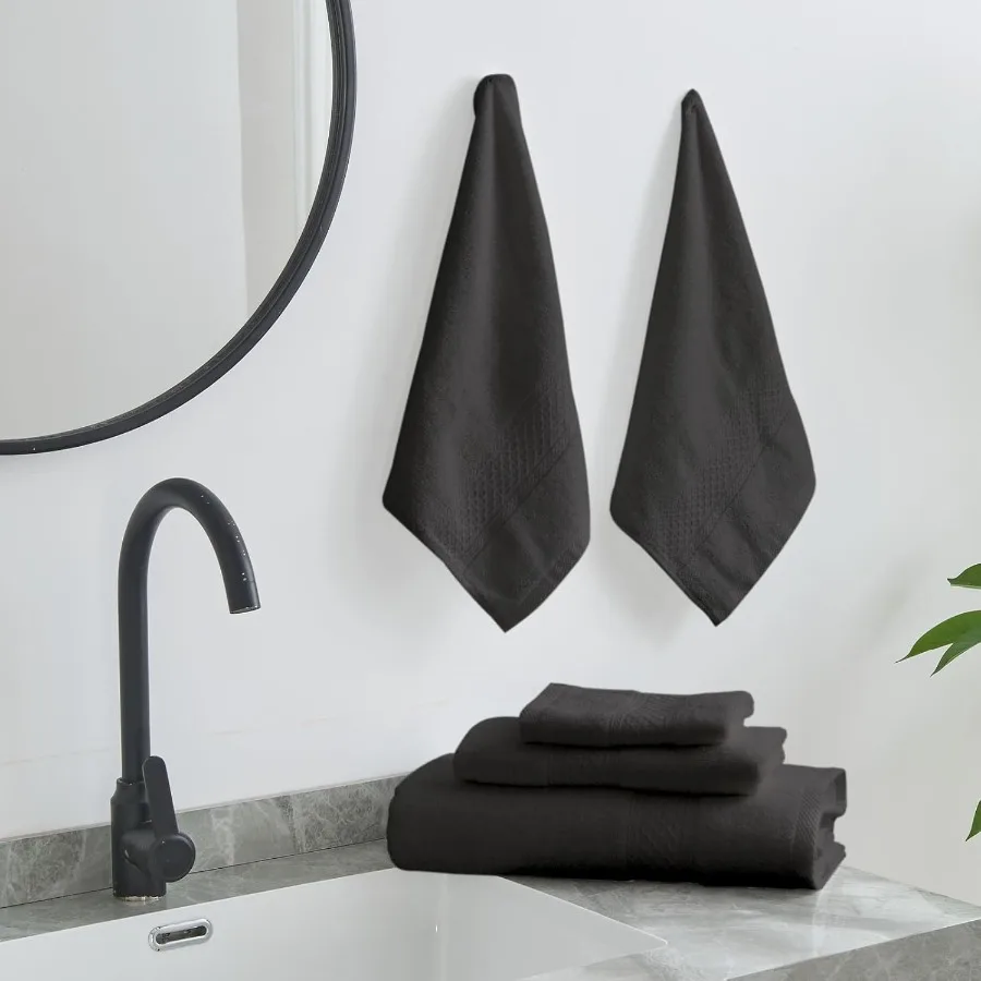 ชุดผ้าขนหนูอาบน้ำ 4 ผืน สีเทาเข้ม ขนาด 27 x 55 นิ้ว ผลิตจากผ้าฝ้าย 100% ขนาดใหญ่ขึ้น น้ำหนักเบาขึ้น แห้งเร็ว นุ่มเป็นพิเศษ