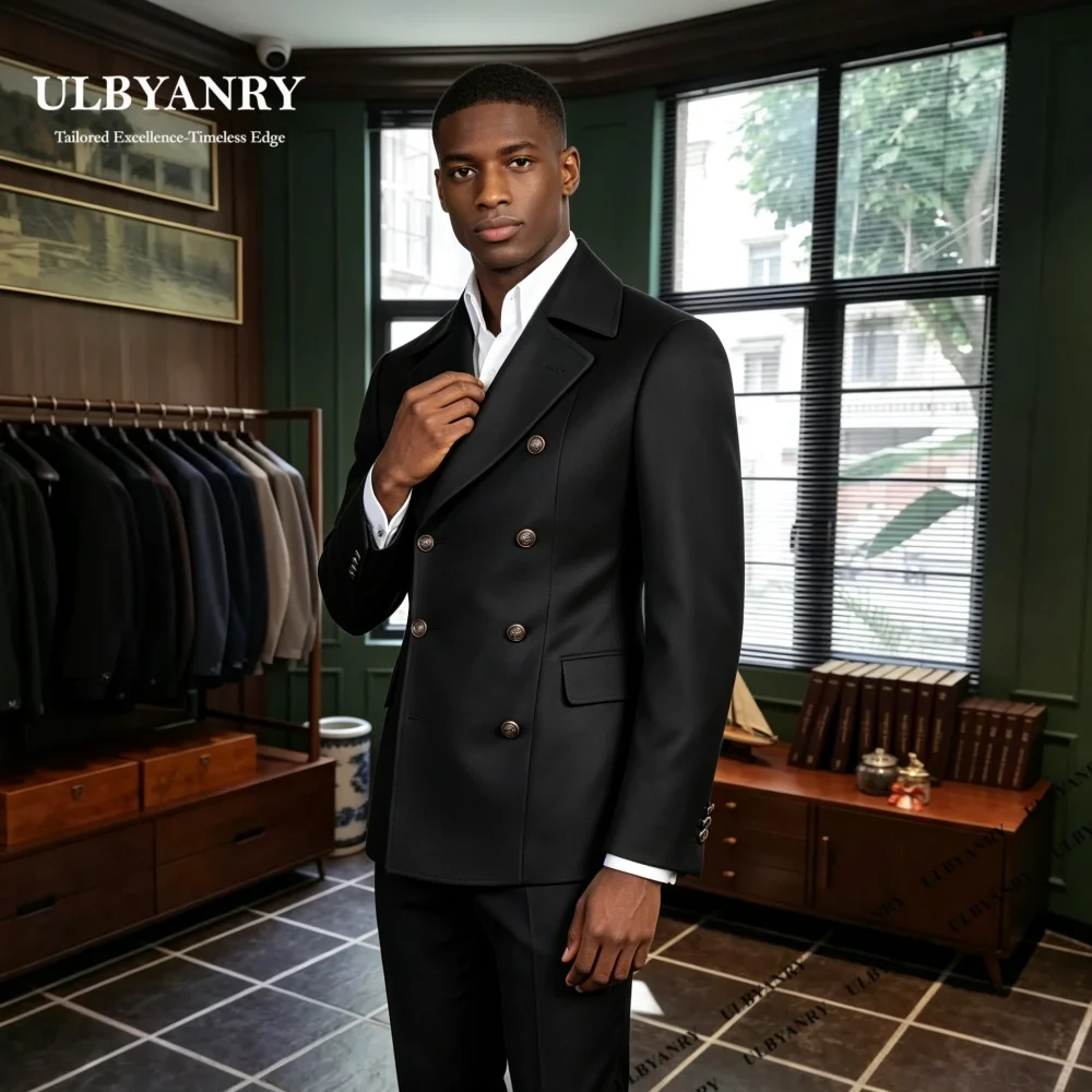Formal Black Suit Set for Men Trend Double Breasted 2-Pieces Wedding Suit (Jacket Pants) XXS-7XL Made to Measure Blazer Trousers