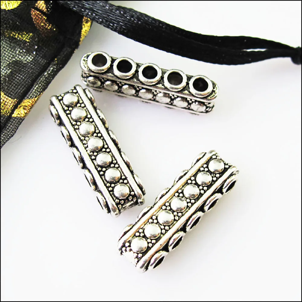 12Pcs Antiqued Silver Color 5-5Holes Spacer Beads Bars Charms Connectors 8.5x23mm