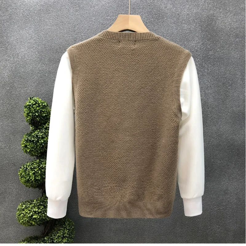 Pull à col rond épissé pour hommes, mode, solide, minimaliste, décontracté, manches courtes, avec glaçage imbibé, automne, hiver, nouveau, 2024