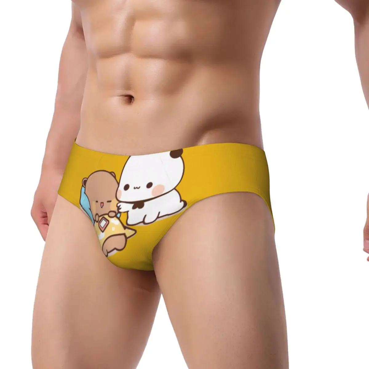 Custom Panda Bear And Brownie True Love Bubu Dudu Couple Briefs Underwear Men's Comfortable Stretch Underpants