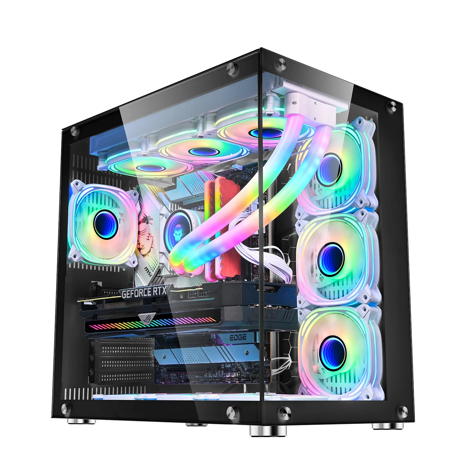 Cross-Border Desktop Computer Host Chassis Tempered Glass Panoramic Side Transparent Desktop E-Sports Water-Cooled Game Chassis