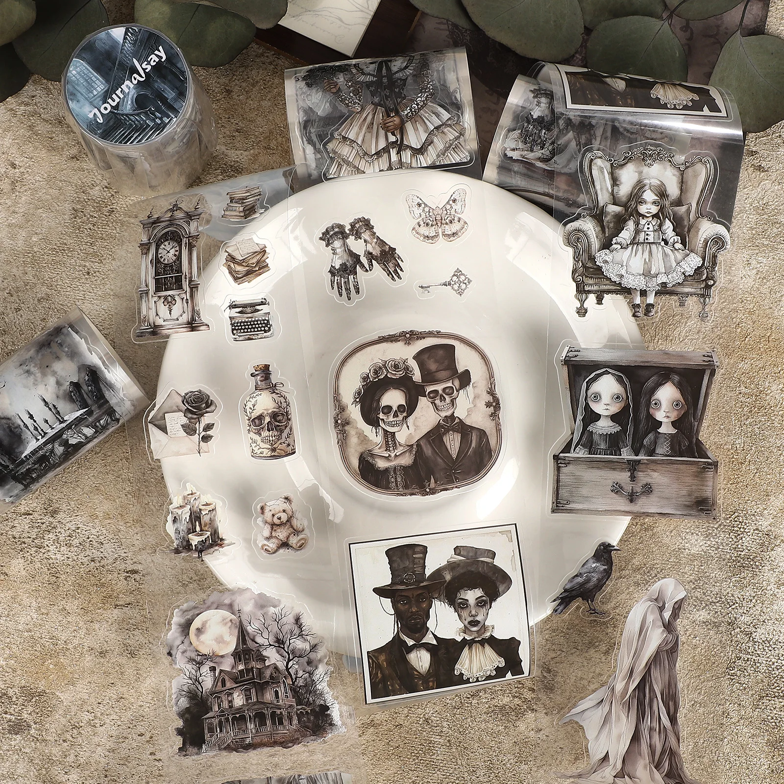 60mm*200cm Hanuted House Series Vintage Character Landscape PET Tape Creative Journal Material Collage Scrapbook Stationery