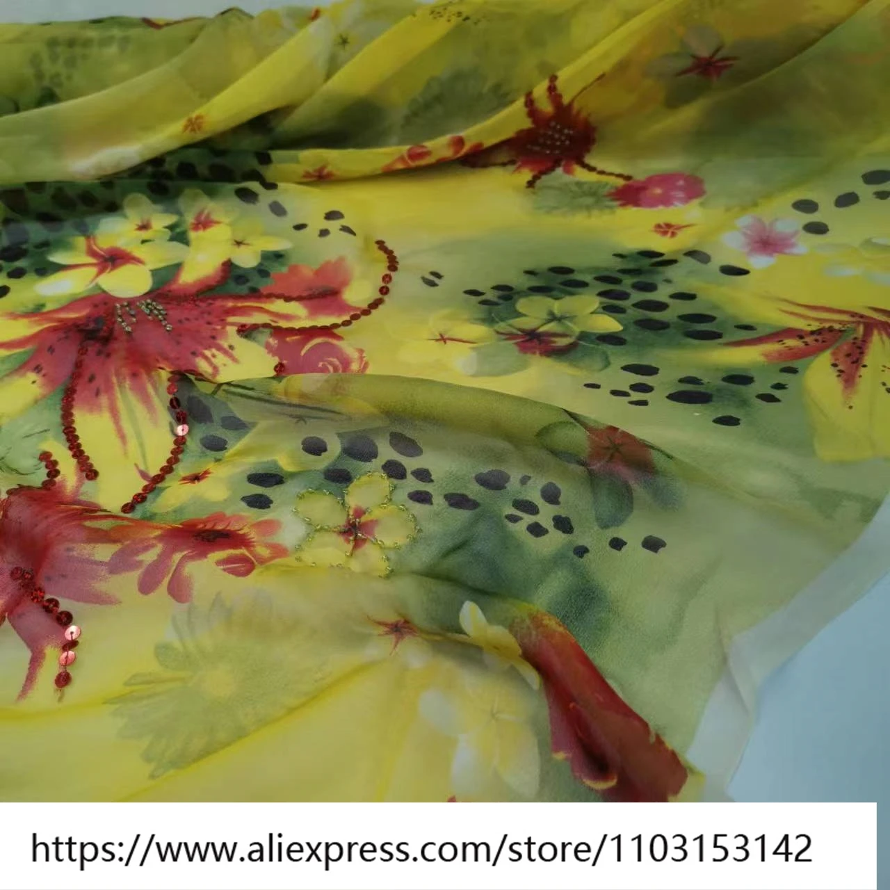 Designer naaistof lichtgewicht dameszijde Qiao Qi geborduurde pailletten 8momme doek modejurk