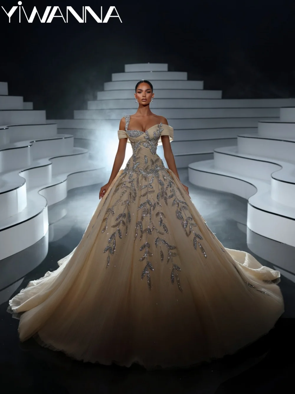 

Новое гламурное свадебное платье с кристаллами и листьями, длинное свадебное платье принцессы с открытыми плечами, мечтательные бальные платья на заказ, платья для невесты