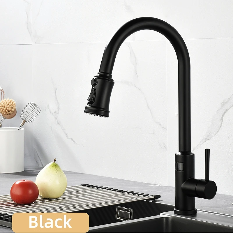 Smart Touch Temperature Digital Display Kitchen Faucet Pull Out Sensor Faucets 360 Rotation Crane 3 Outlet Water Mixer Taps