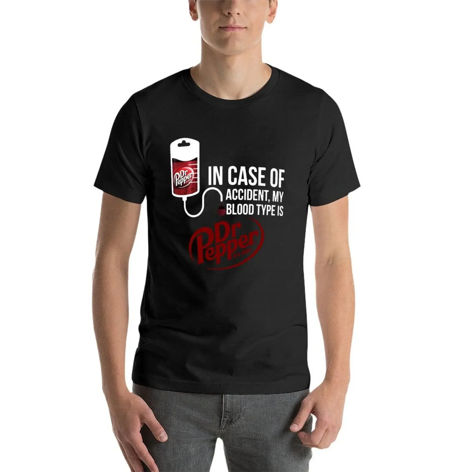 En caso de accidente, mi tipo de sangre es DR.Pepper, camiseta de diseñador, camisas de secado rápido, moda coreana, camisetas grandes y altas para hombre