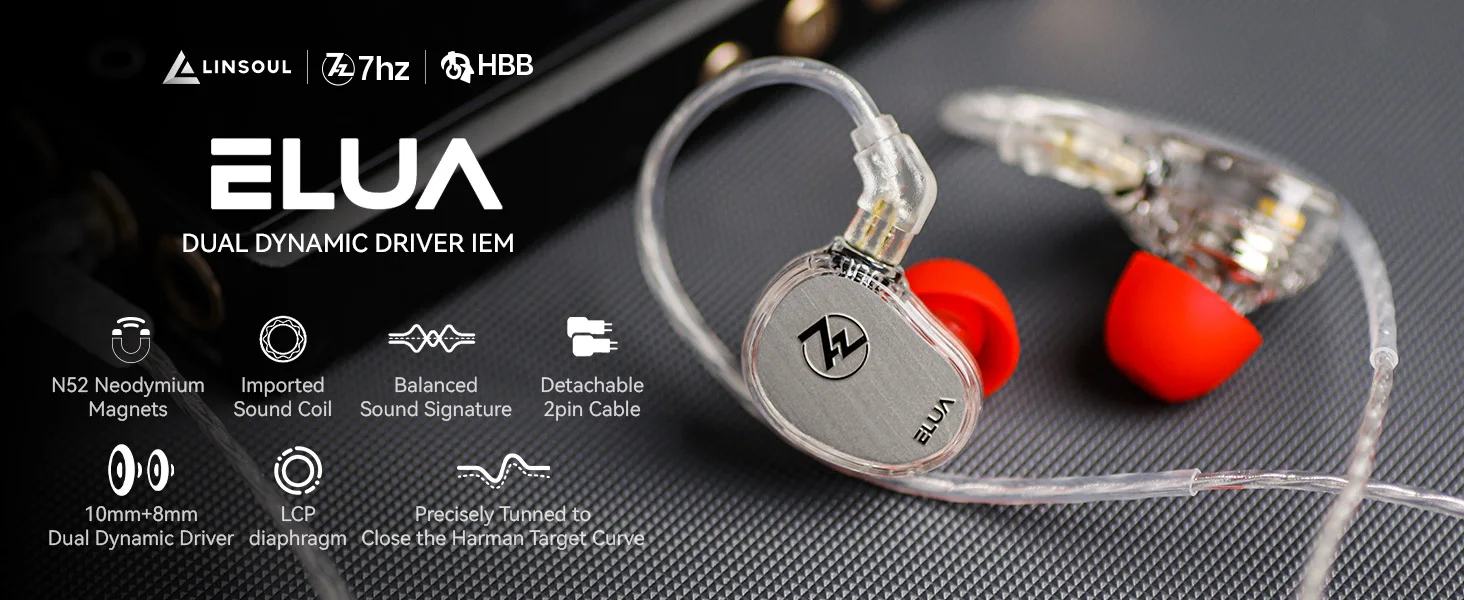 7Hz x HBB Elua IEM Hifi-Kopfhörer mit 10mm + 8mm Dual-Dynamik-Treiber und Ausgewogenem Klang – Detail 1