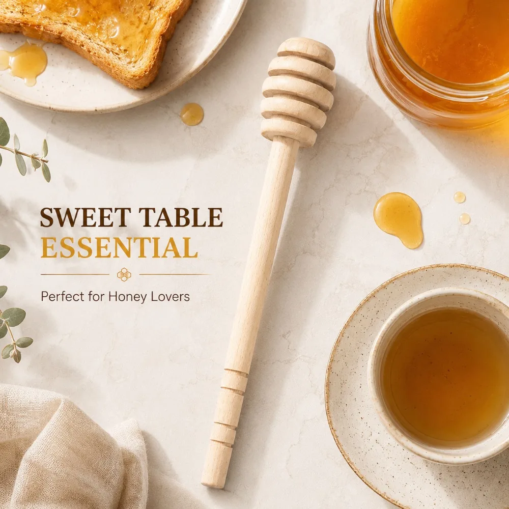 Long Handle Wooden Honey Dipper Stirrer Spoon for Mixing Milk Tea Coffee Syrup Dessert Drinks Home Kitchen and Cafe Serving