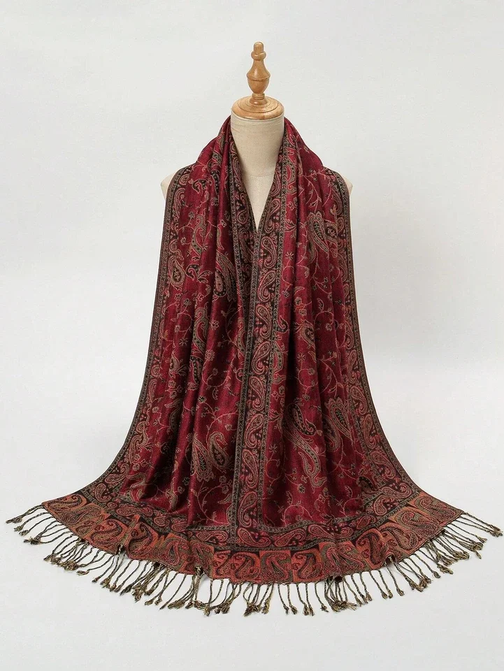 العلامة التجارية الفاخرة بوهيميا بيزلي الباشمينا الحجاب وشاح امرأة مسلم الحجاب شال كشمير الإناث فولارد عمامة أشرطة رأس عقال