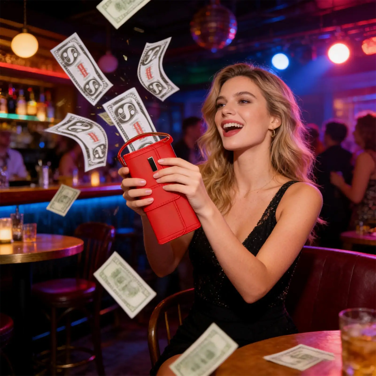 Borsa spray per soldi Spruzzatore di denaro divertente realistico a batteria per scherzi Divertimento per donne Uomini Adulti Colleghi Festa in famiglia