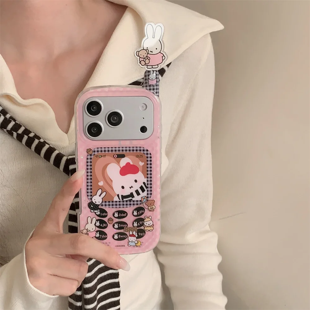 

Kawaii Scarf Rabbit 3D Mobile Phone Case for iPhone 15 Pro Max 17 16 13 14 Fundas Cartoon Shockproof Silicone Cases For 17 Pro