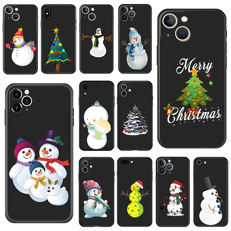 Ultra Thin Matte Soft Snowman Christmas Tree Phone Case For iPhone 16Pro 15 14 13 12 Mini 11 16 Pro Max 7 8 Plus XR SE Cover