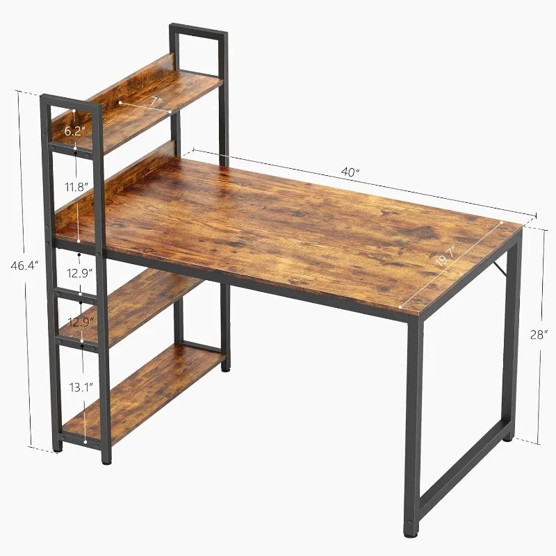 Mesa do computador com prateleiras do armazenamento, escrevendo a tabela para a casa e o estilo moderno e simples do escritório, 40 polegadas
