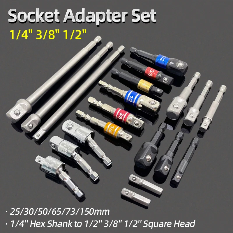 1/4 "3/8" 1/2 "محول مأخذ التوصيل لقمة ثقب مجموعة رأس المفك تمديد الطاقة تأثير الصف عرافة عرقوب محول التدريبات وجع كم