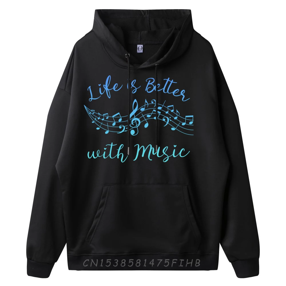 Life Is Better With Music Musician Quote Clef Notes Graphic Luxury Designer Student Men's Sweatshirts