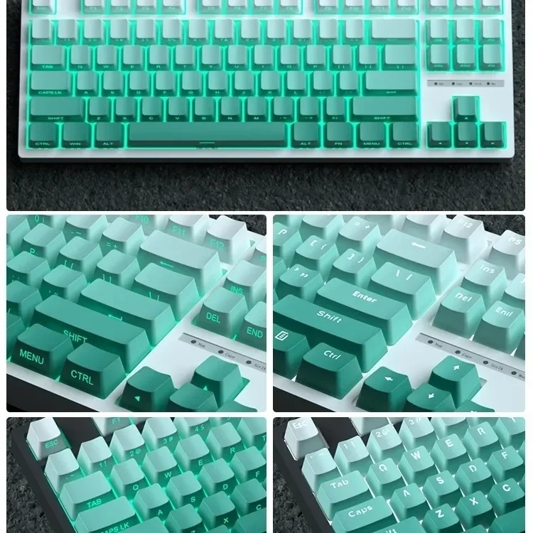 Keycaps verde gradiente OEM perfil retroiluminado transparente Seagrass Keycap PBT lado/superior imprimir Keycap algas marinas ForGK61 87 104 teclado