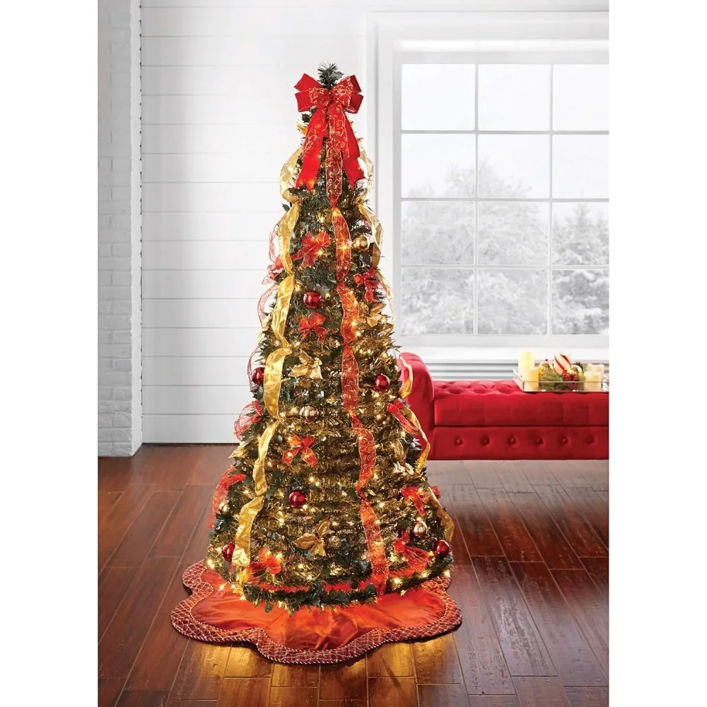 

Fully Decorated Pre-Lit 6 Foot Pop-Up Christmas Tree - Red Gold