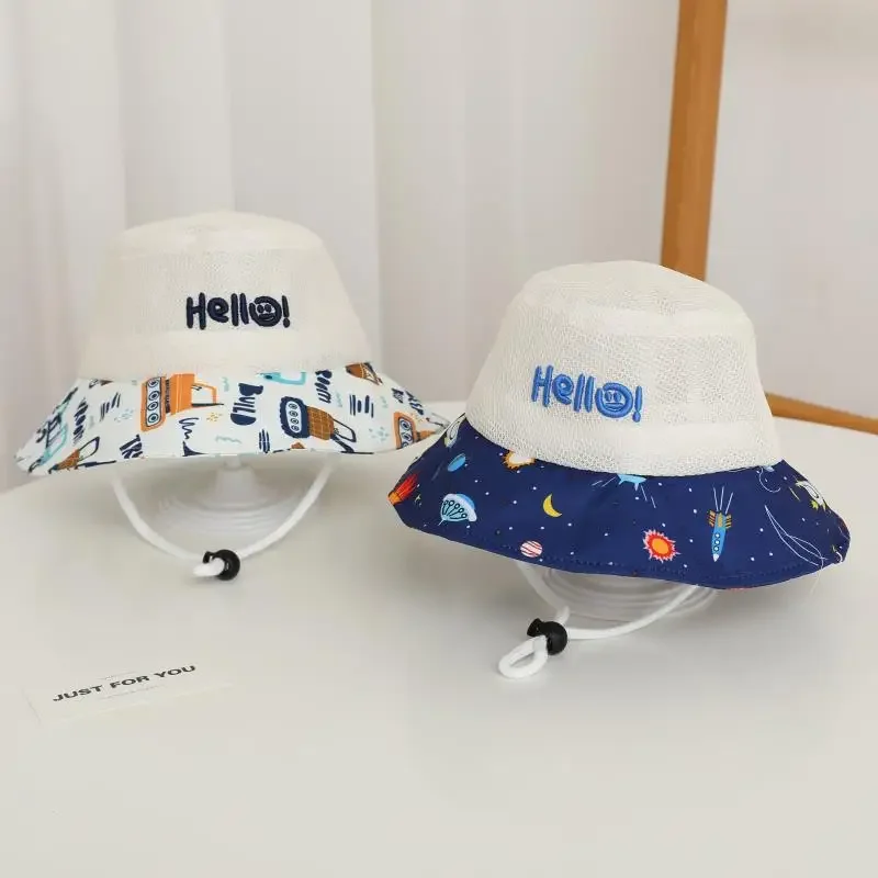 

Summer Mesh Kids Fisherman Hat Cute Cartoon Print Baby Bucket Hat Breathable Boys Girls Sunshade Outdoor Basin Cap