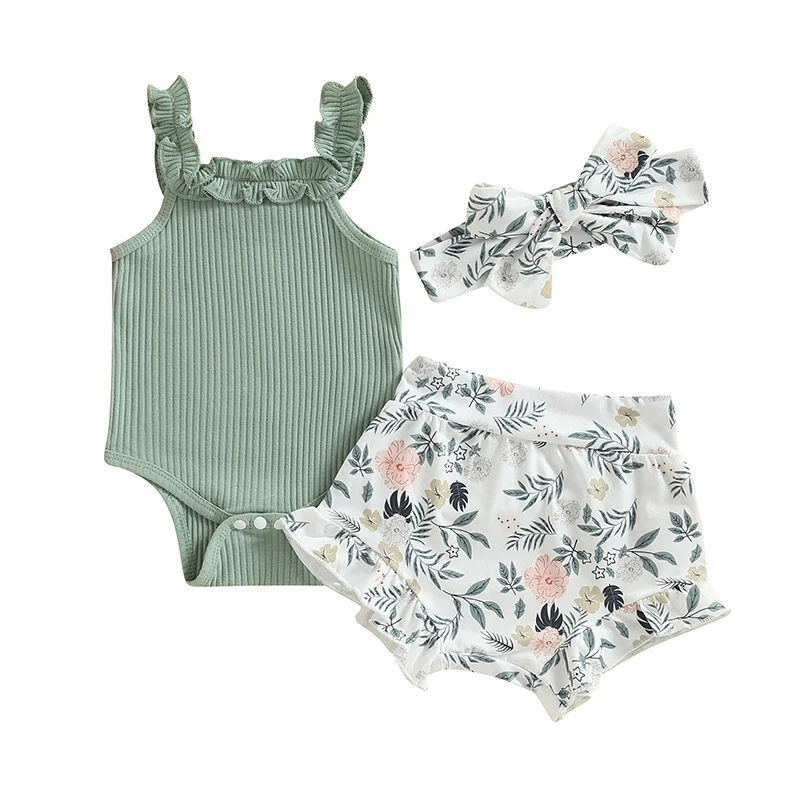 Ropa para bebé recién nacido de 0, 3, 6, 9, 12 y 18 meses, trajes de verano, pantalones cortos florales, conjunto de 2 piezas, ropa de 12 a 18 meses