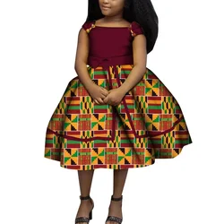 Lovely Girls Dresses Bazin Riche African Print Bow Tie Cute Ankara Dresses for Kids Children African Clothing Party Dress WYT525