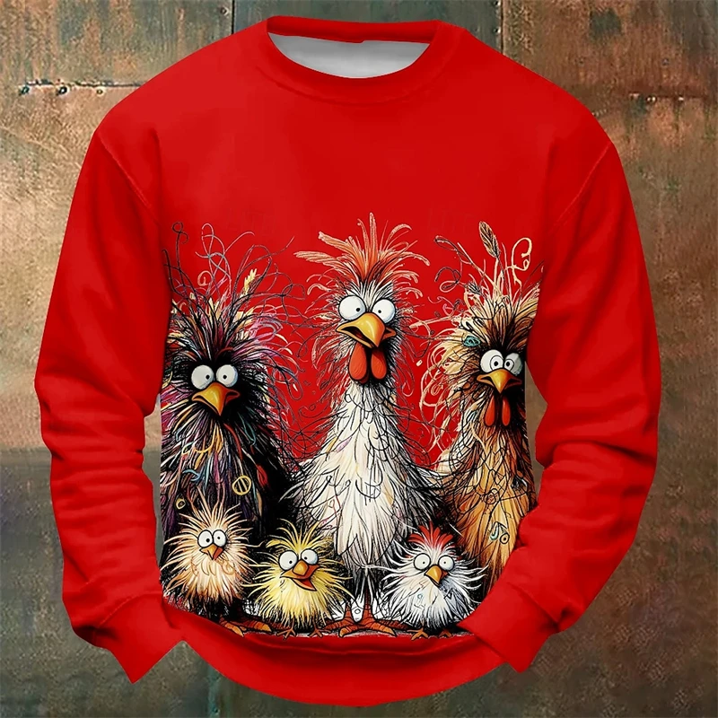 Funny Chicken Graphic Sweatshirts For Men Fashion Spring Autumn Long Sleeve 3D Animals Printed Pullovers Loose Crew Neck Hoodies